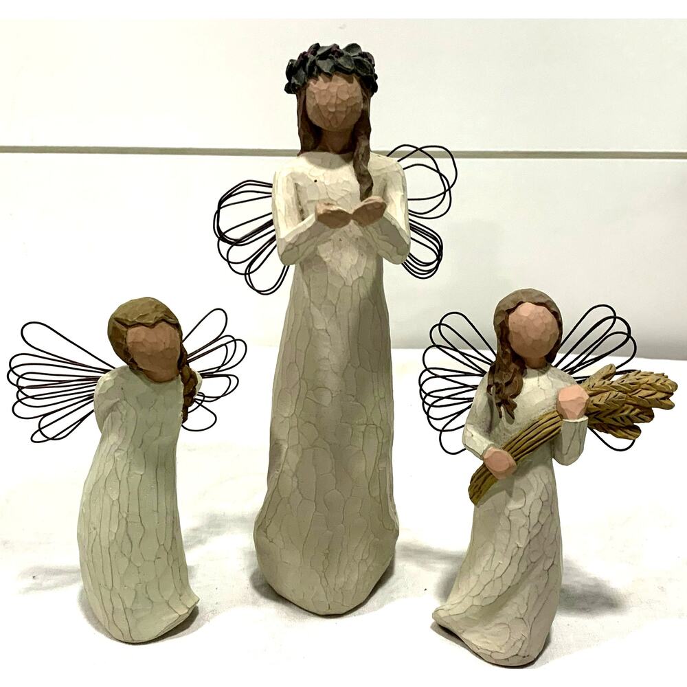 3 Willow Tree Angel of Christmas Spirit, Angel of Autum, and Thank You Figurines
